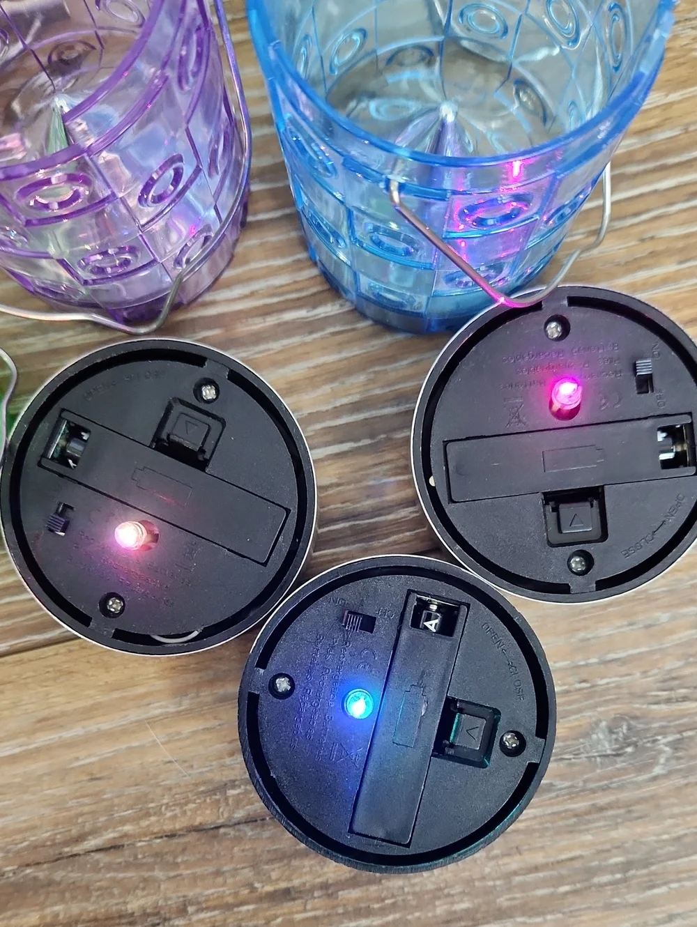 3 Mini Hanging Solar Lights Lanterns Blue Purple Green